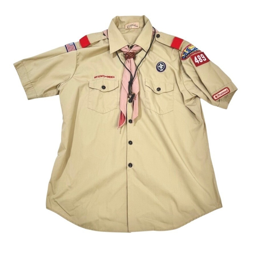 Vintage Boy‎ Scouts of America Los Padres Troop 489 XL Uniform Shirt Patches